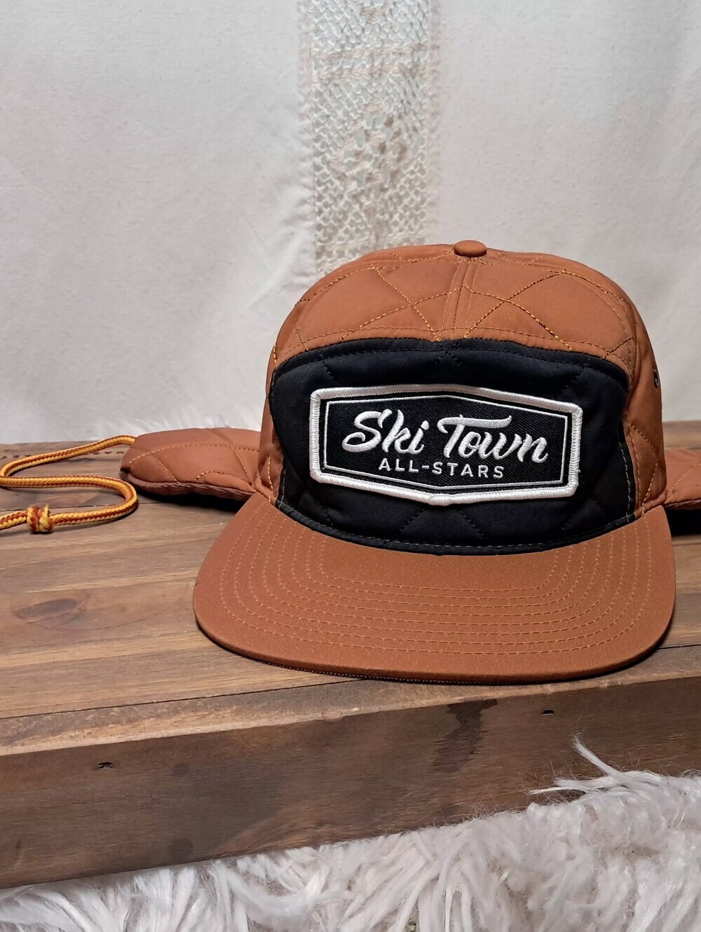 Ski Town All-Stars "The Red Square" 7-Panel Ear Flap Hat – Like New